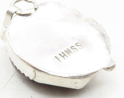 925 Sterling Silver  Vintage Jasper Shiny Etched Detail Drop Pendant  PT7425