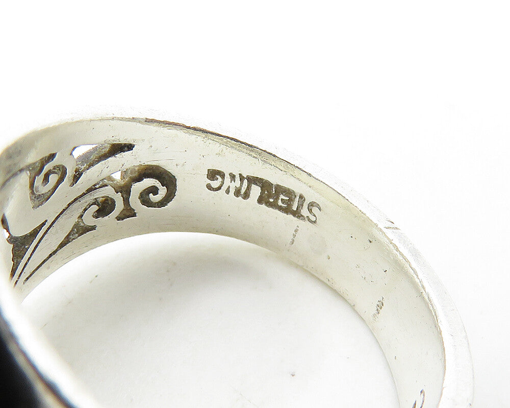 BEC 925 Sterling Silver  Vintage Amethyst Floral Swirl Band Ring Sz 5  RG17584