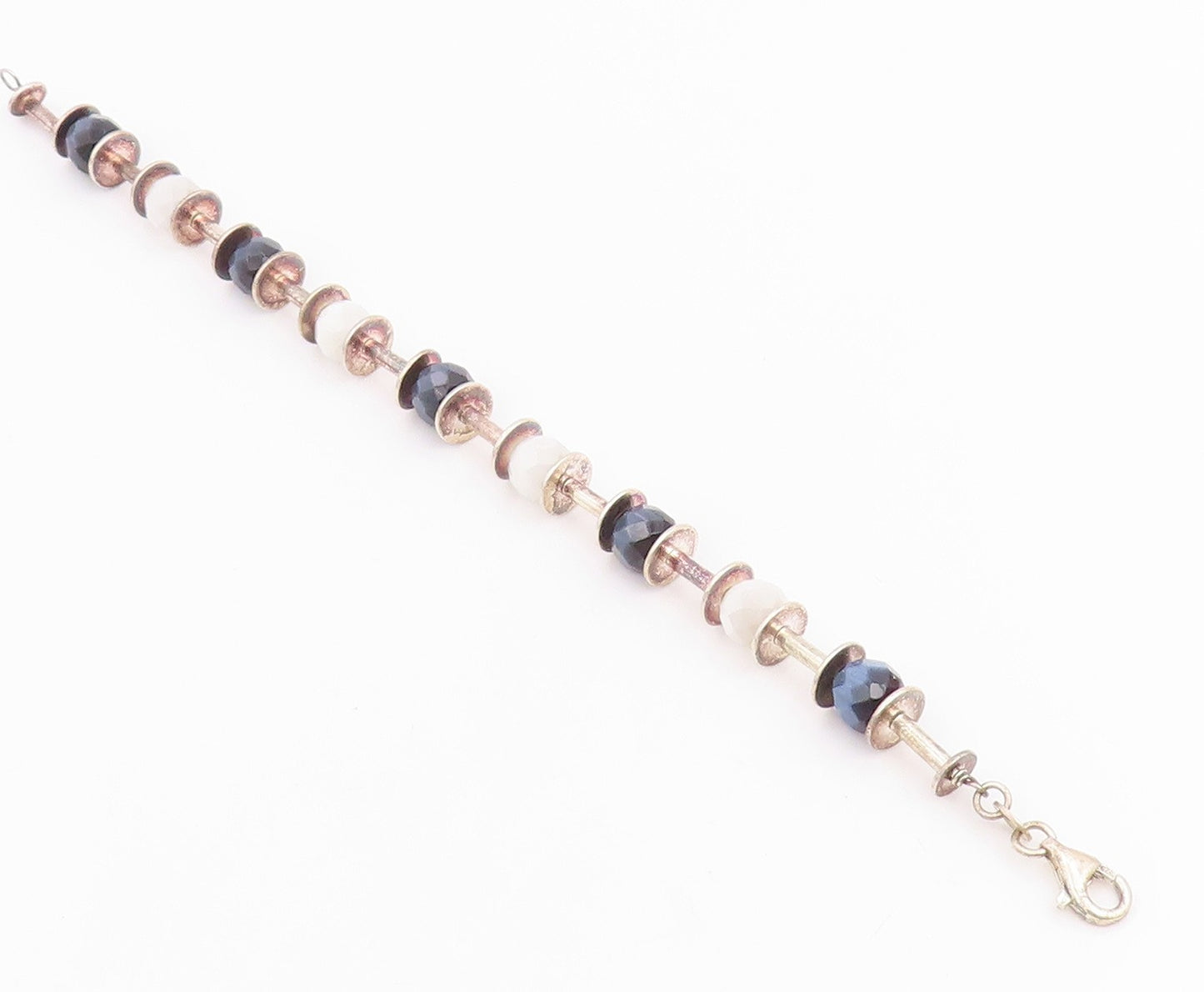 925 Sterling Silver Vintage Bracelet Faceted Quartz Elegant Bead Chain  BT11855