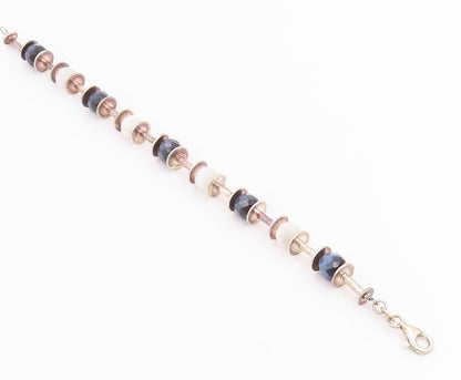 925 Sterling Silver Vintage Bracelet Faceted Quartz Elegant Bead Chain  BT11855