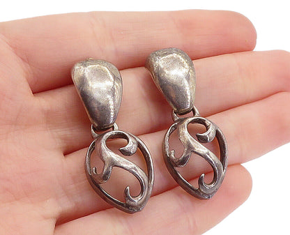 925 Sterling Silver  Vintage Dark Tone Swirl Linked Drop Earrings  EG2832