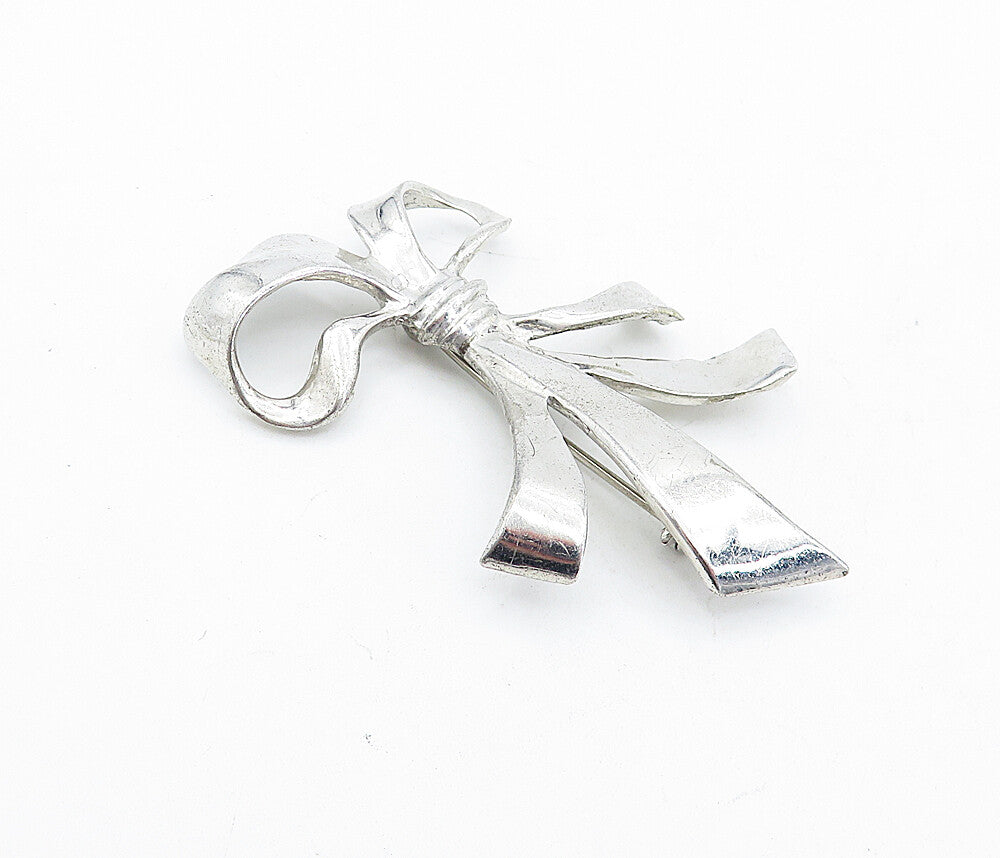 925 Sterling Silver  Vintage Polished Bow Tied Ribbon Brooch Pin  BP1720