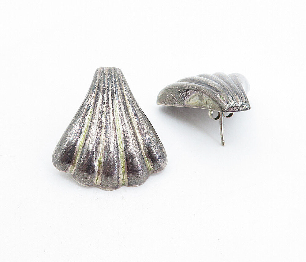 925 Sterling Silver Vintage Dark Tone Hollow Fluted Drop Earrings EG2827