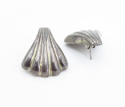 925 Sterling Silver Vintage Dark Tone Hollow Fluted Drop Earrings EG2827