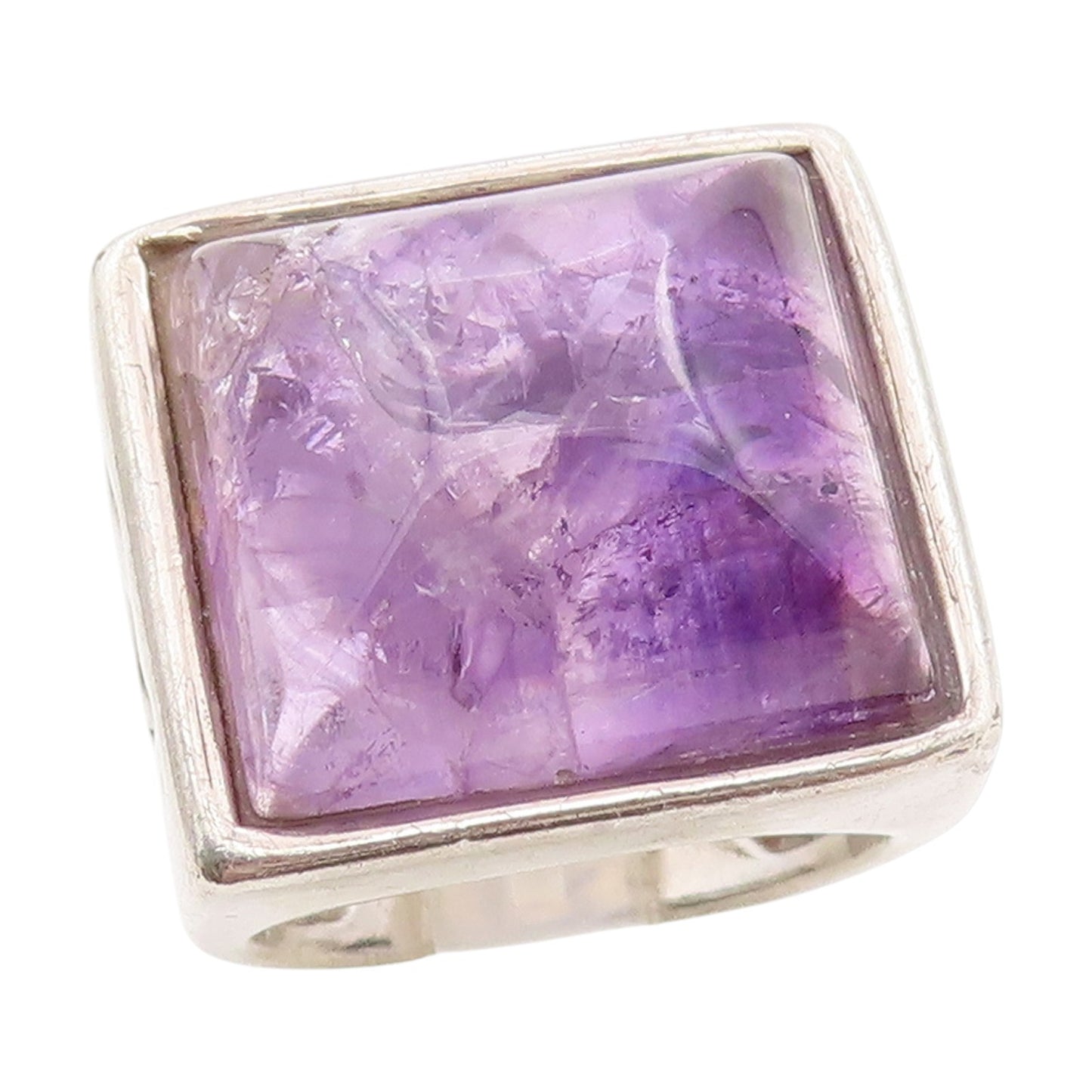 925 Sterling Silver Vintage Ring Amethyst Solid Geometric Band  Sz 9  RG34243