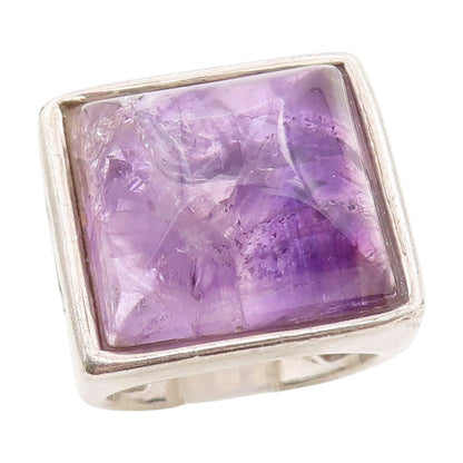 925 Sterling Silver Vintage Ring Amethyst Solid Geometric Band  Sz 9  RG34243