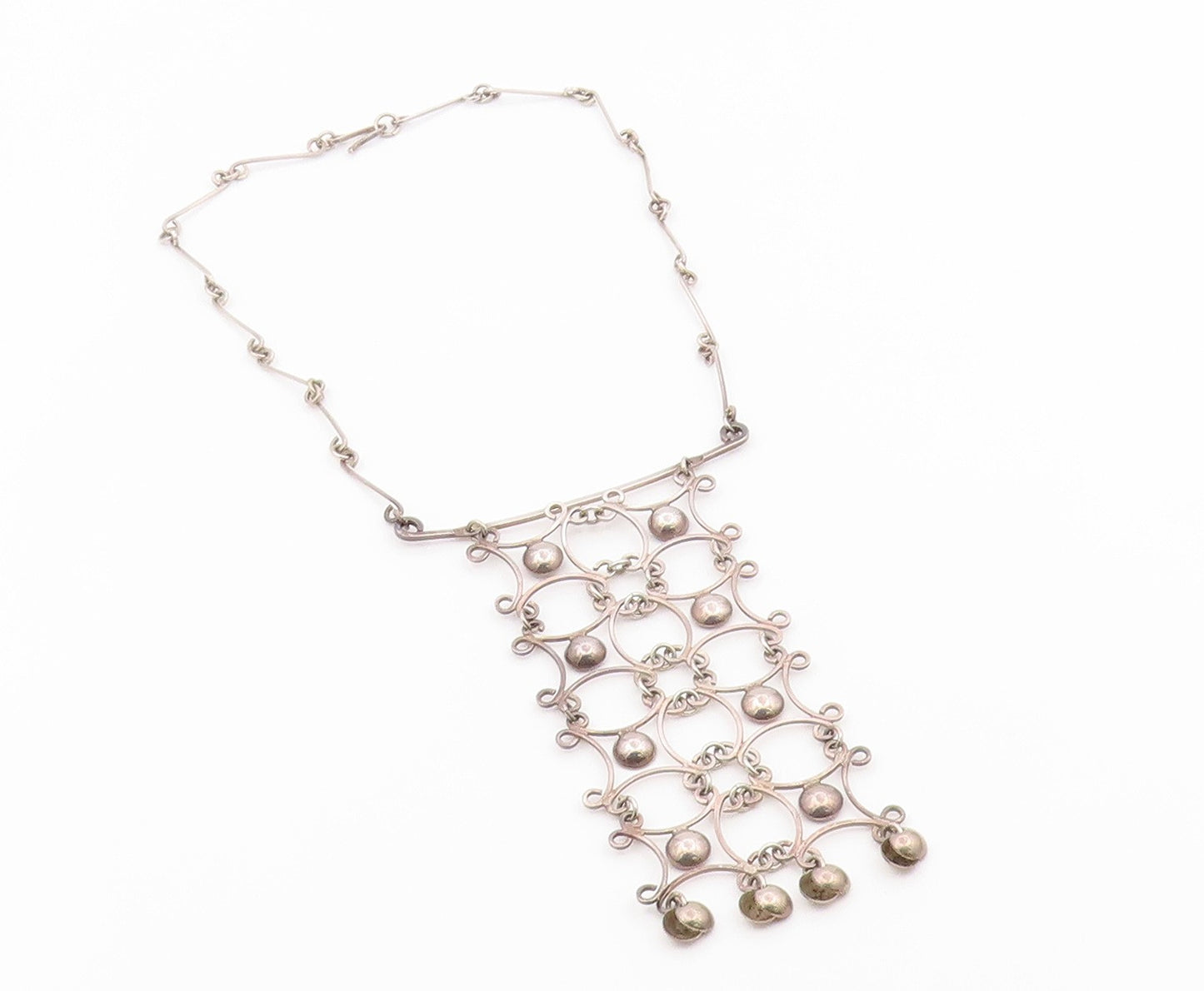925 Sterling Silver Vintage Necklace Openwork Geometric Lattice Drop  NE4936