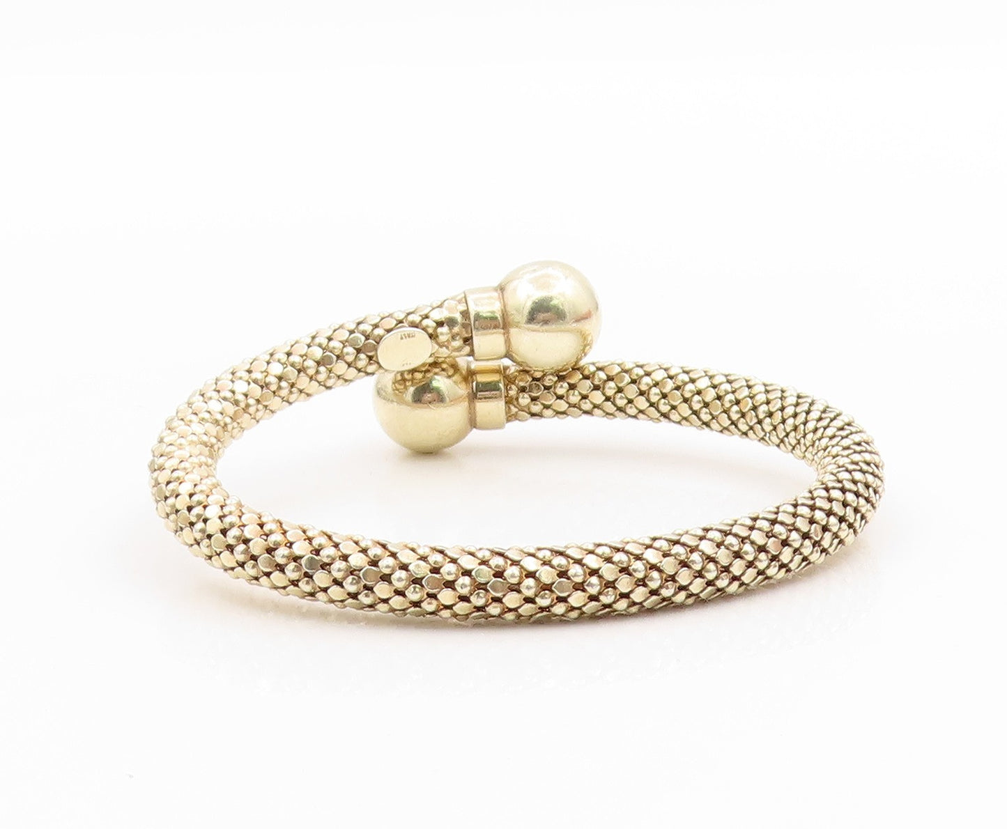 925 Sterling Silver Vintage Bracelet Chunky Bypass Bangle With Ball Ends BT11807