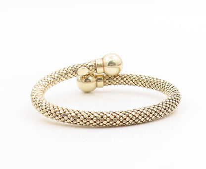 925 Sterling Silver Vintage Bracelet Chunky Bypass Bangle With Ball Ends BT11807
