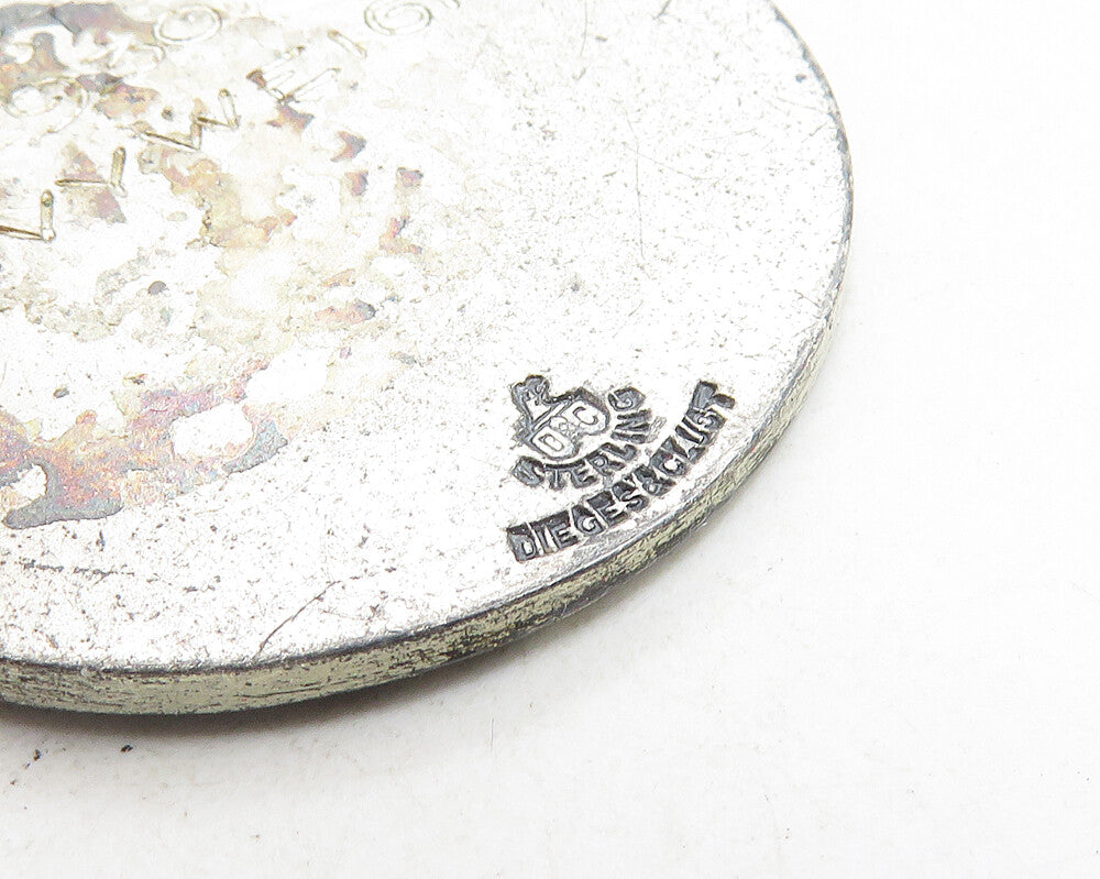 925 Sterling Silver  Vintage Antique Athletic Club Medal Brooch Pin  BP4067