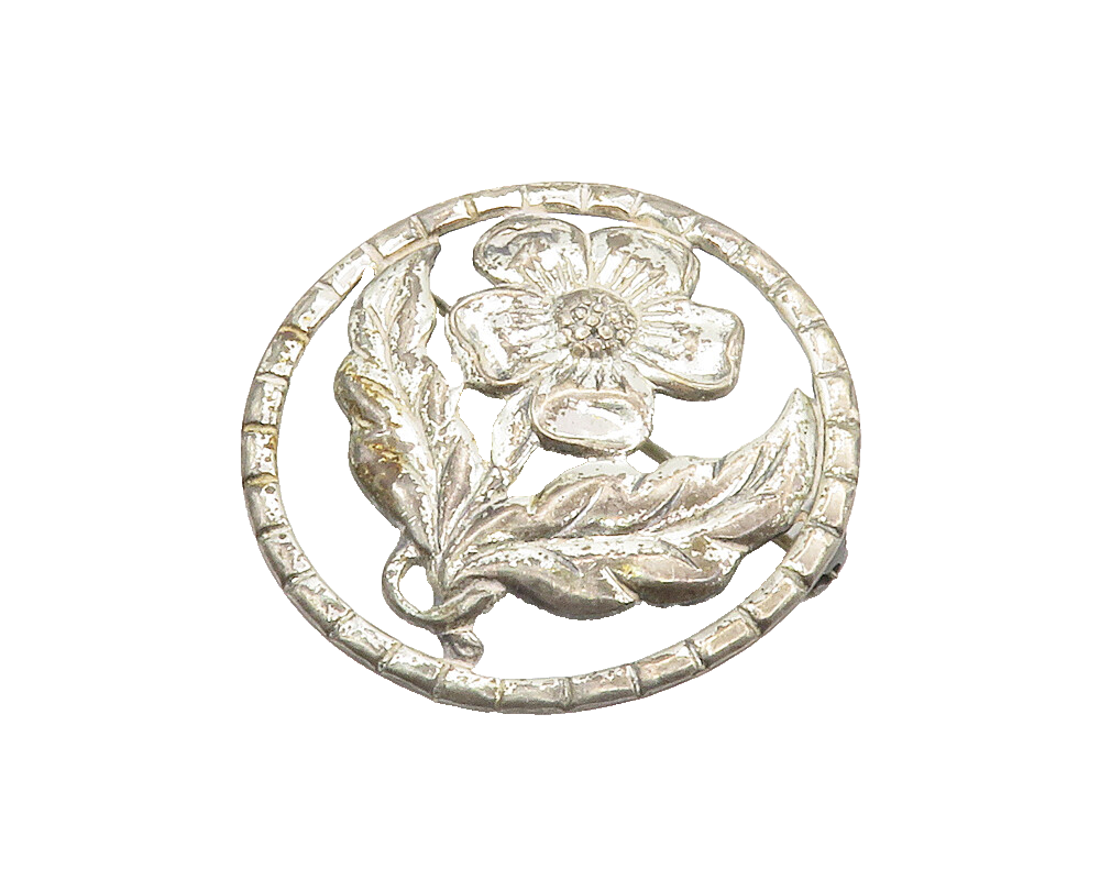 925 Sterling Silver  Vintage Shiny Blooming Flower Round Brooch Pin  BP5638