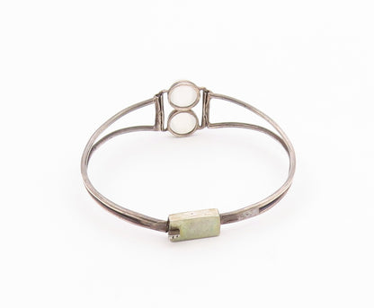 925 Silver  Vintage Double Cabochon Cat's Eye Split Bangle Bracelet  BT9608