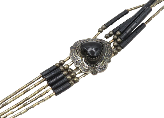 ZUNI 925 Sterling Silver  Vintage Black Onyx Love Heart Chain Bracelet  BT8572