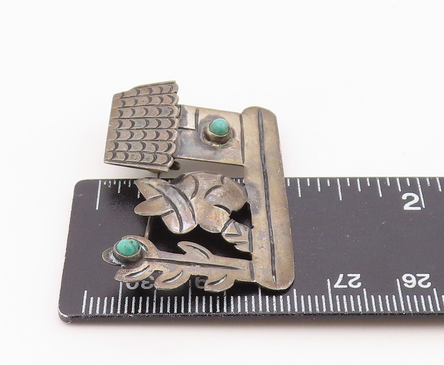 925 Sterling Silver Vintage Brooch MEXICO Turquoise Siesta Scenic Pin  BP12568