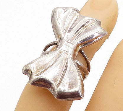 MEXICO 925 Sterling Silver  Vintage Shiny Bow Tie Band Ring Sz 5.5  RG5505