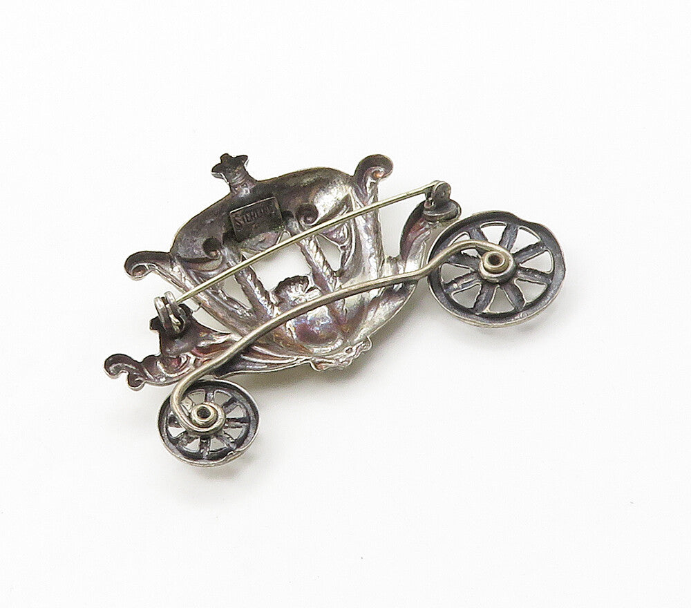 LANG 925 Sterling Silver  Vintage Old Fashioned Carriage Brooch Pin  BP6309