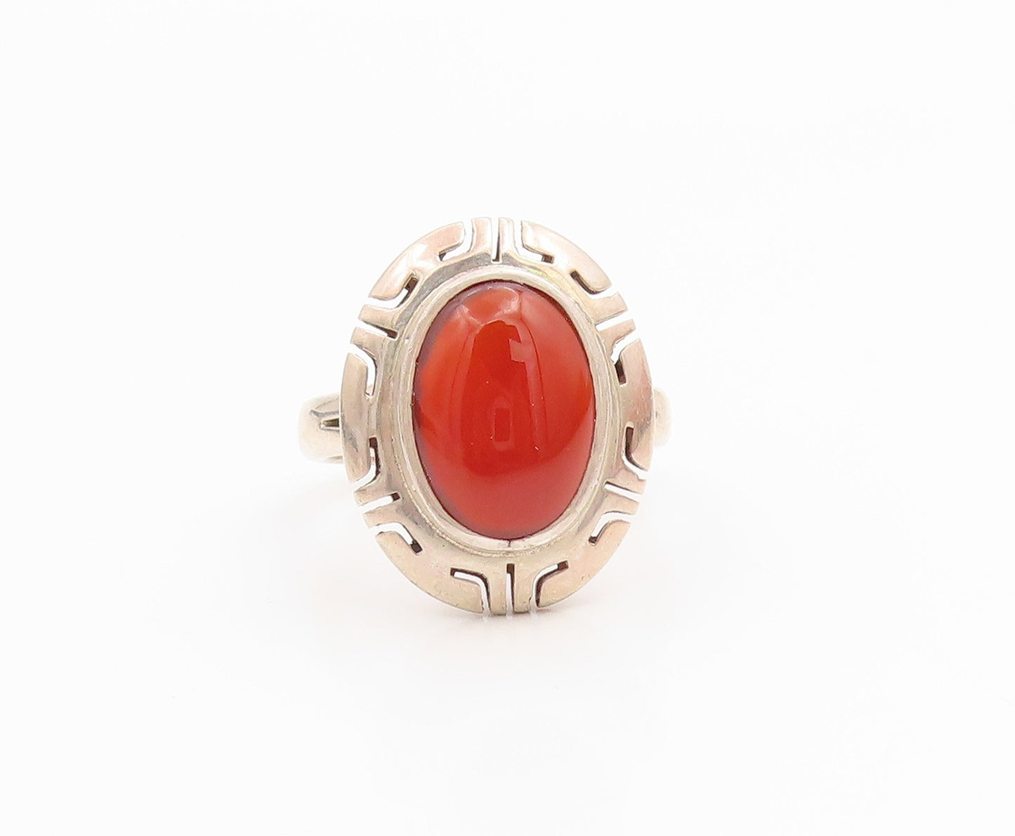 925 Sterling Silver Vintage Ring MEXICO Cabochon Carnelian Band  Sz 9  RG35478