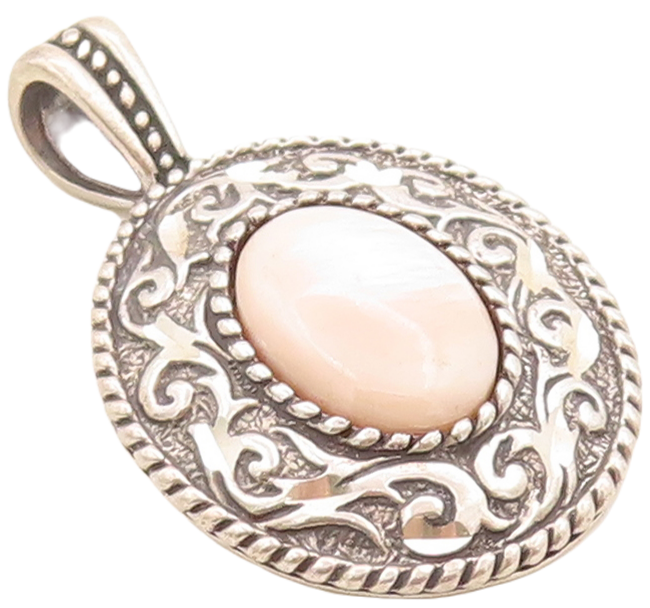 925 Sterling Silver Vintage Pendant CAROLYN POLLACK Carved Gemstone  PT23793