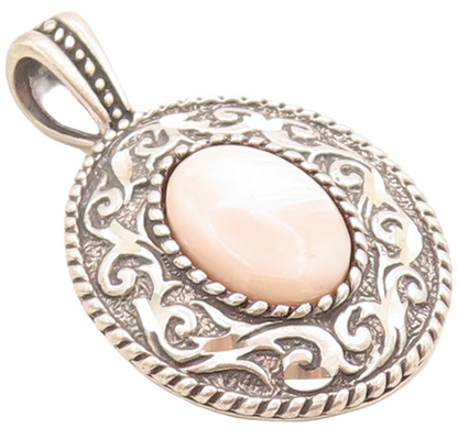 925 Sterling Silver Vintage Pendant CAROLYN POLLACK Carved Gemstone  PT23793