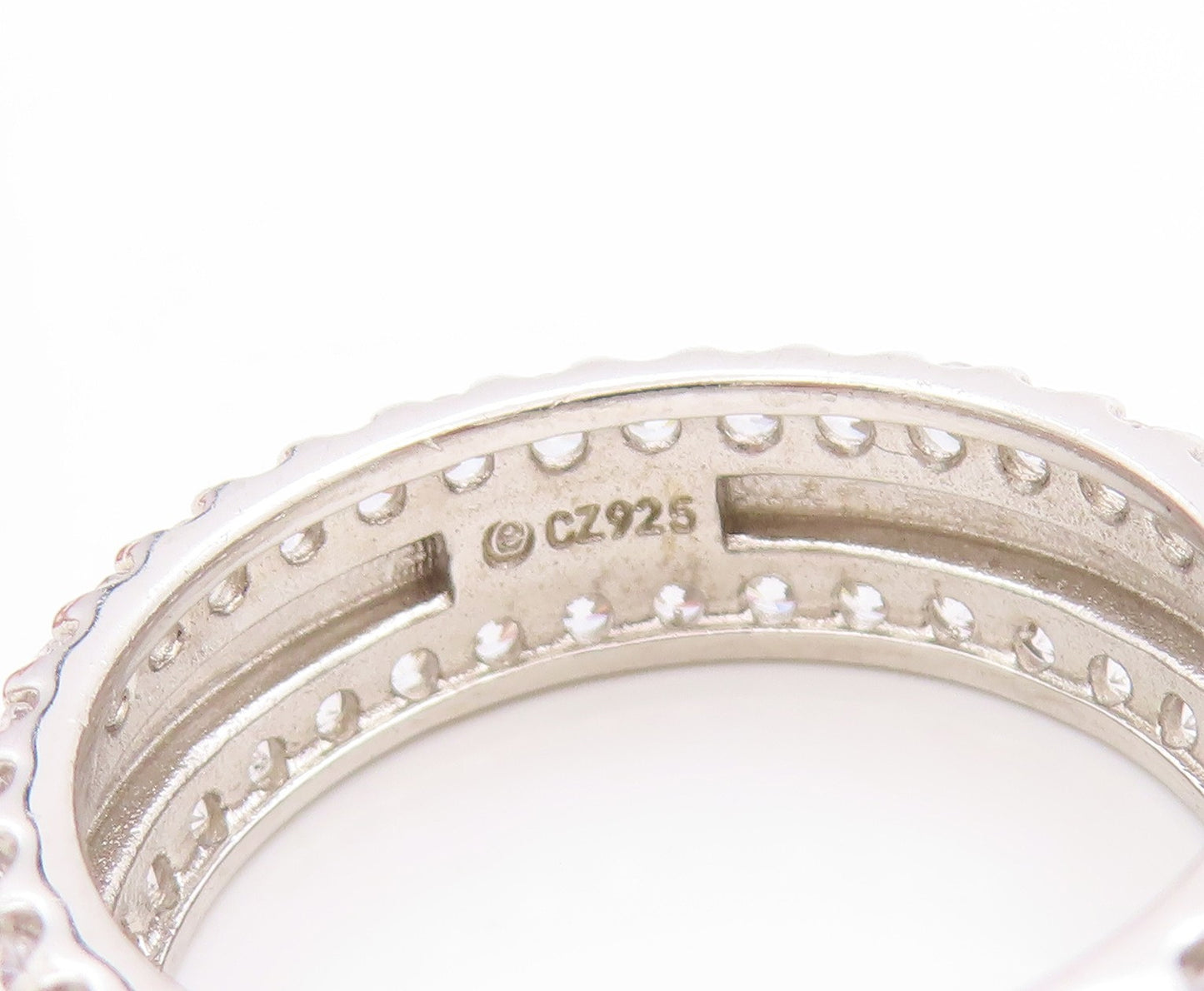 925 Sterling Silver Vintage Ring CZ Triple Row Eternity Band  Sz 10.5  RG33709