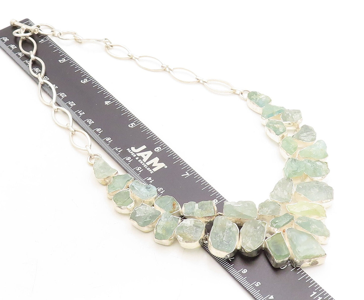 Silver Vintage Rough Gemstone Large Royal Chain Necklace  NE2261