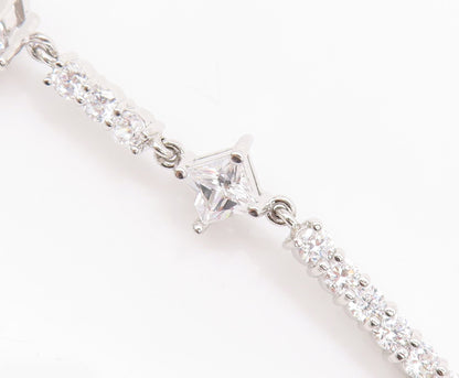 925 Sterling Silver Vintage Earrings Sparkling Long Drop Topaz Flower  EG12897