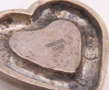 14k Gold & 925 Sterling Silver Vintage Pendant Pearl Love Heart Charm   PT25848