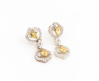 925 Sterling Silver Vintage Earrings Citrine & Halo Topaz Elegant Dangle EG14163