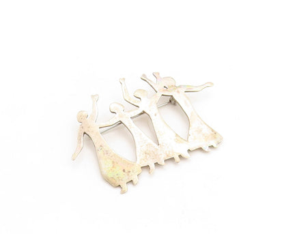 925 Sterling Silver Vintage Brooch Pin Solid Cutout Dancing Women  BP11398