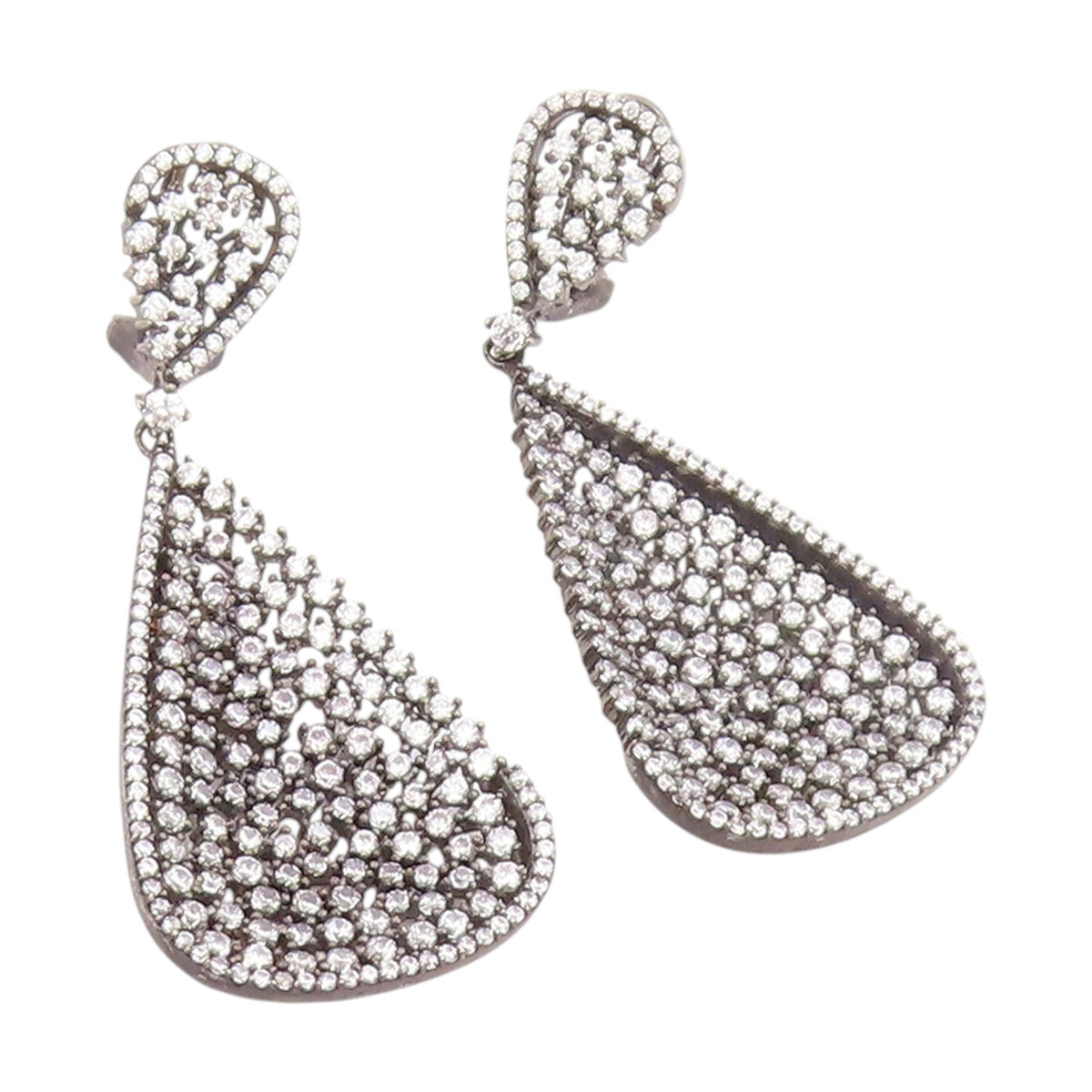 925 Sterling Silver Vintage Earrings Cluster CZ Pave Elegant Teardrop  EG14023