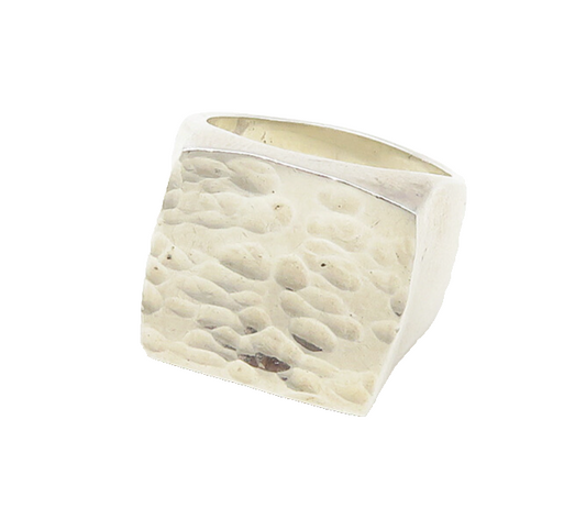 925 Sterling Silver  Vintage Shiny Hammered Square Band Ring Sz 7  RG18827