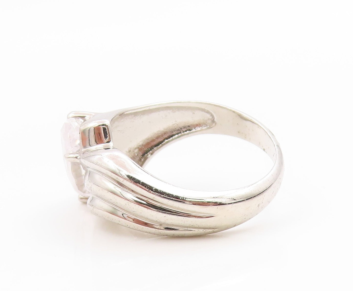 925 Sterling Silver Vintage Ring Marquise Cut CZ Ribbed Wave Band  Sz 7  RG35762