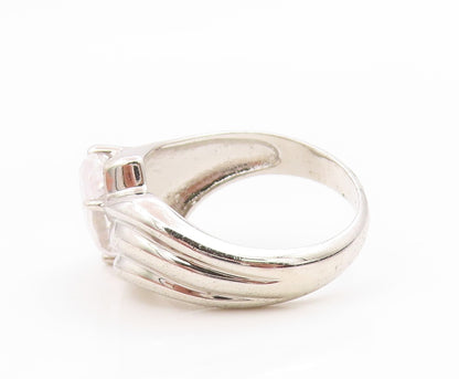925 Sterling Silver Vintage Ring Marquise Cut CZ Ribbed Wave Band  Sz 7  RG35762