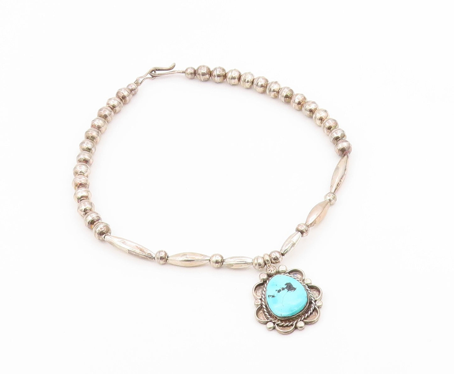 925 Sterling Silver Vintage Necklace NAVAJO Turquoise Statement Chain  NE4914