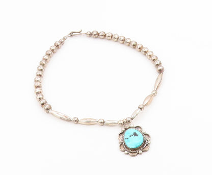 925 Sterling Silver Vintage Necklace NAVAJO Turquoise Statement Chain  NE4914