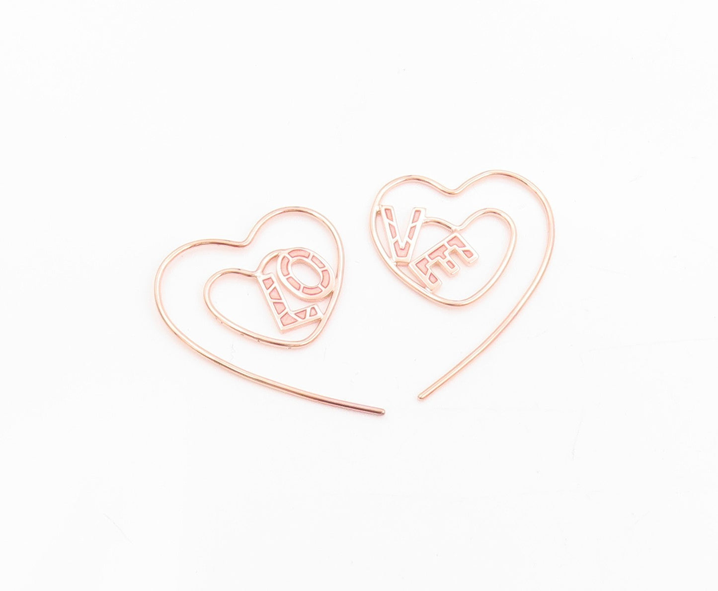 925 Sterling Silver Vintage Earrings Rose Gold Plated Love Heart Strings EG13763