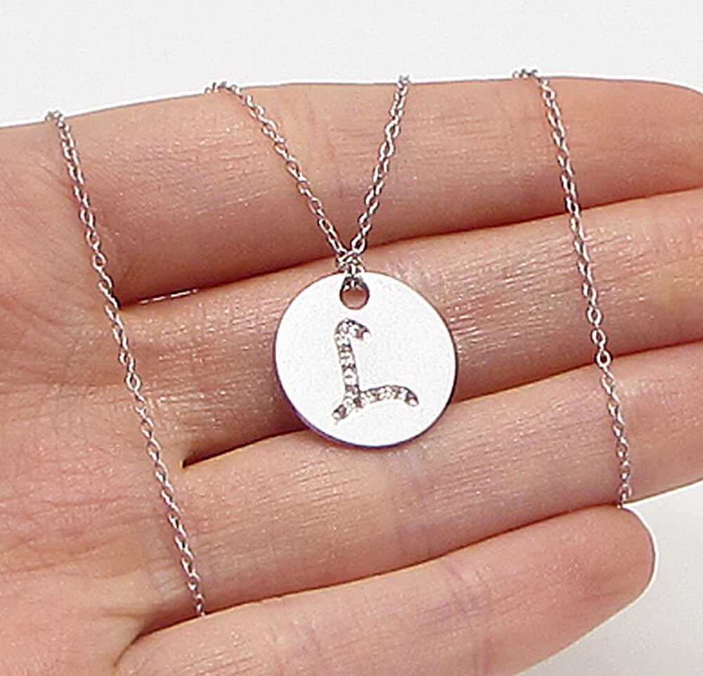 925 Sterling Silver  .10ctw Genuine Diamonds L Initial Pendant & Chain  PT2456