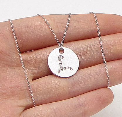 925 Sterling Silver  .10ctw Genuine Diamonds L Initial Pendant & Chain  PT2456