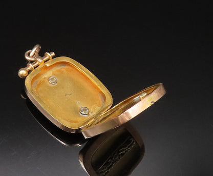 10K GOLD  Vintage Antique Tri Tone Floral Swirl Square Pendant (OPENS)  GP370