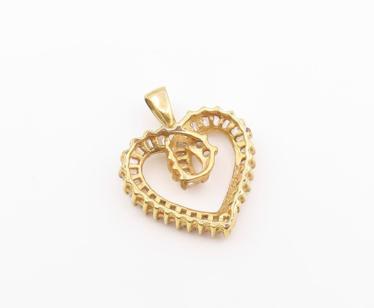925 Sterling Silver  Vintage Topaz Gold Plated Love Heart Pendant  PT17466