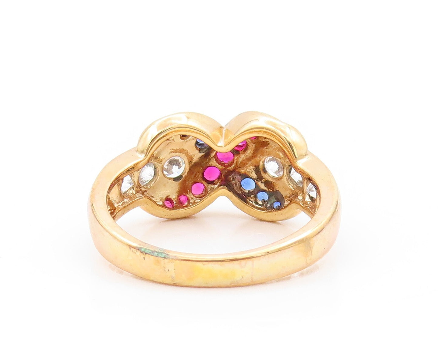 925 Sterling Silver Vintage Ring Gold Plated 3 Tone CZ Carved 'X'  Sz 8  RG31800