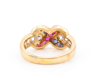 925 Sterling Silver Vintage Ring Gold Plated 3 Tone CZ Carved 'X'  Sz 8  RG31800
