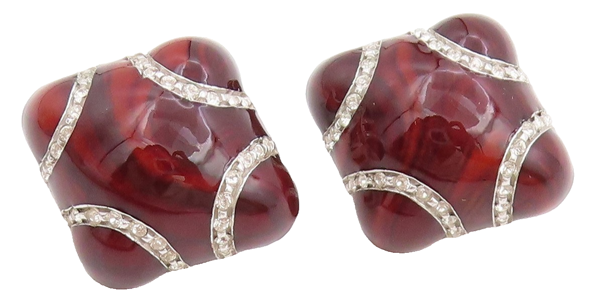 925 Sterling Silver Vintage Earrings Round CZ Geometric Enamel Clip On  EG13738