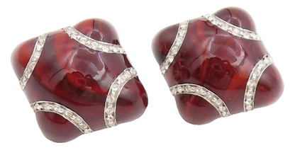 925 Sterling Silver Vintage Earrings Round CZ Geometric Enamel Clip On  EG13738