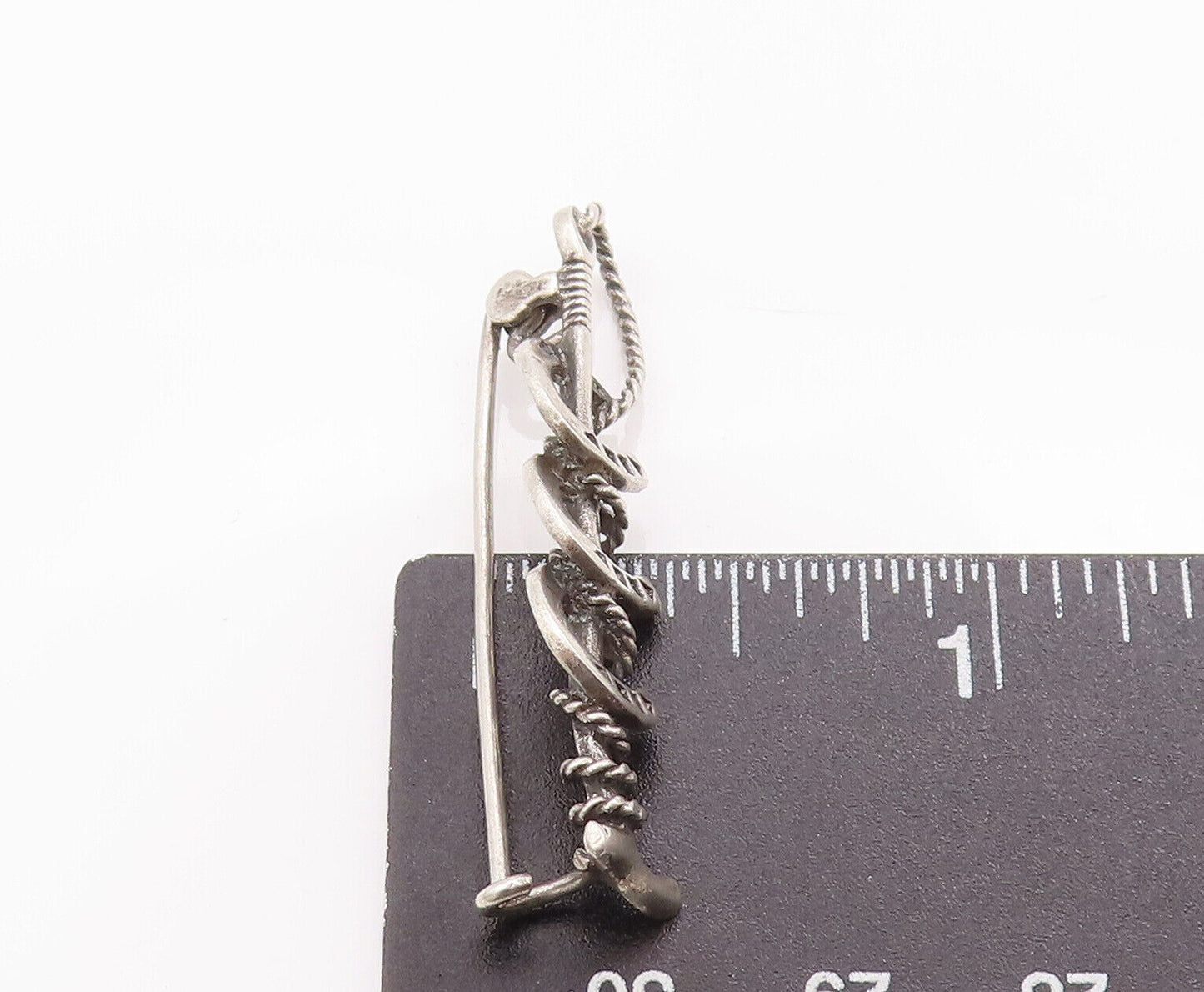 925 Sterling Silver Vintage Brooch Pin Solid 3D Carved Horse Shoe & Whip BP10825