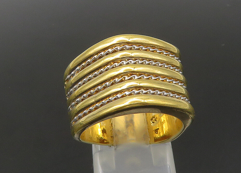 925 Sterling Silver  Vintage Shiny Two Tone Twist Band Ring Sz 8  RG22173