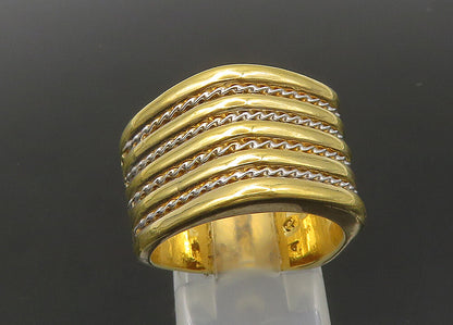 925 Sterling Silver  Vintage Shiny Two Tone Twist Band Ring Sz 8  RG22173