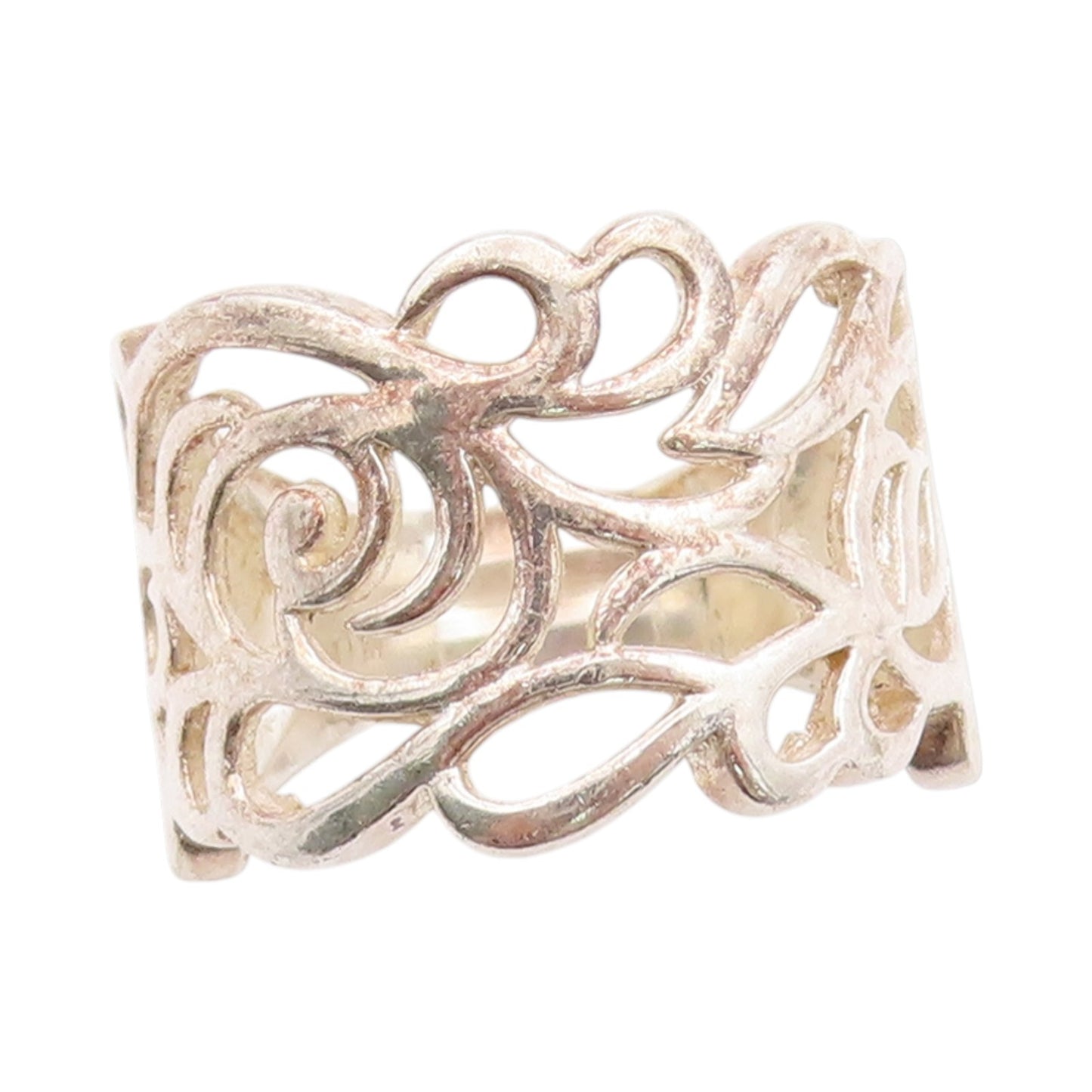 925 Sterling Silver Vintage Ring Modernist Swirly Design Cutout  Sz 7  RG33408