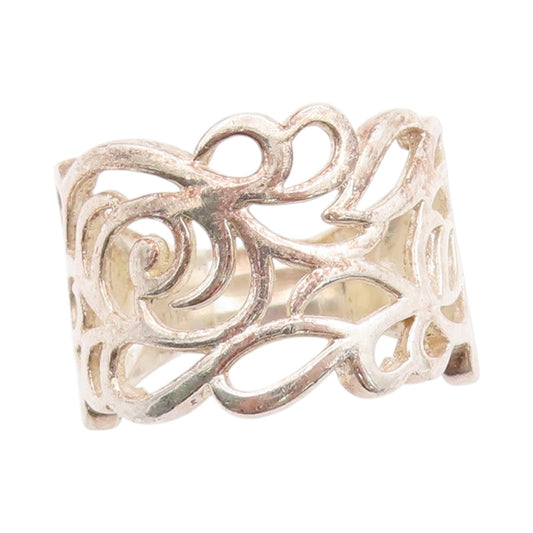 925 Sterling Silver Vintage Ring Modernist Swirly Design Cutout  Sz 7  RG33408