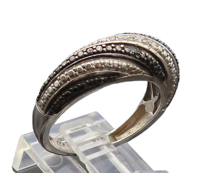 925 Silver  Vintage Alternate Black & White Diamonds Band Ring Sz 8  RG26965